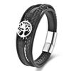 Black Leather Rope Cowhide Men's Double Layer Leather Braided Bracelet Wisdom Tree Layer Leather Bracelet
