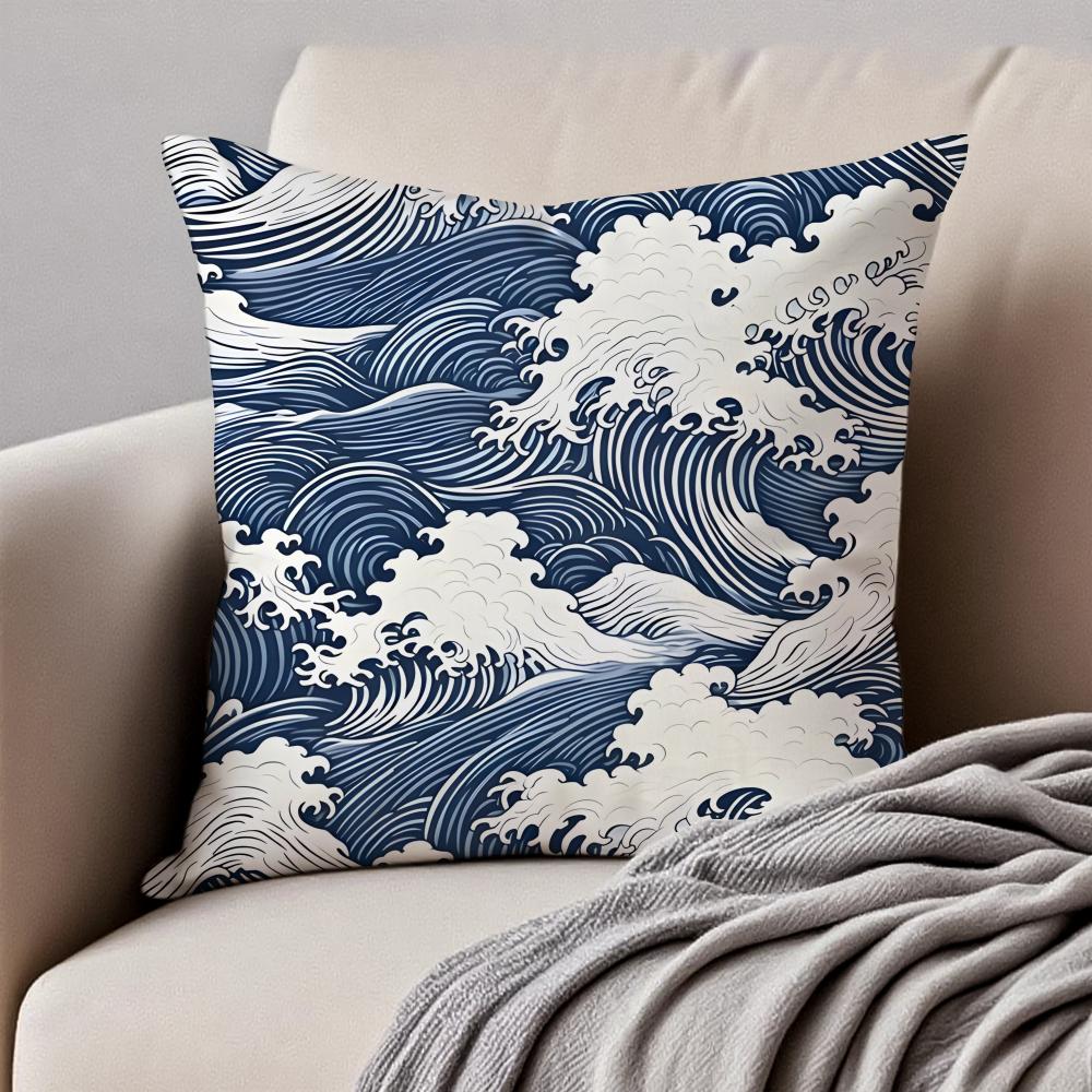 Wave Pattern Pillow Fresh Ins Style Decor Cushion Cover Pillowcase Anti-Dustmite Invisible Zipper Short Plush Sofa Cushion