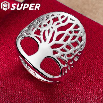 Anello rotondo in argento sterling 925 con alberi