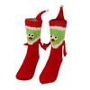 1 Pair Christmas Couple Socks Magnetic Hands Cartoon Deer Snowman Design Long Socks Soft Breathable Xmas Socks