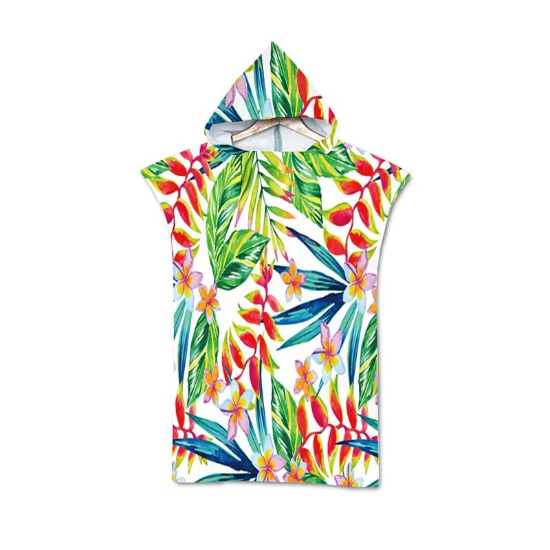 Microfiber Tropical Fruit Leaves Pineapple Print Hooded Beach Towel Hawaii Summer Bath Towel Quick Dry Swimming Poncho Bathrobe
