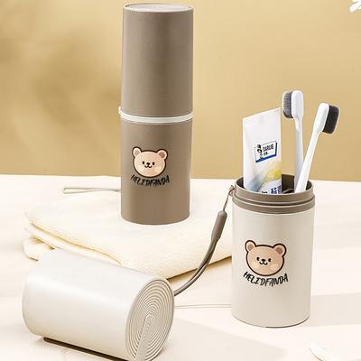 WORTHBUY Cute Little Bear Plastic Mouthwash Cup Travel Portable Heat-Resistant Toothbrush Cup Case Bathroom Toothbrush Holder
