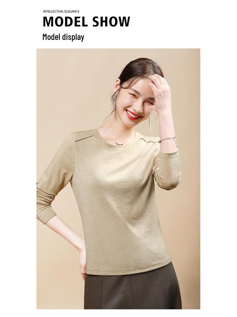 Women's Tencel Wool Slimming Base Layer Shirt - Round Neck, Long Sleeve, Spring/Winter Style, Skin-Friendly & Elastic Fit (2025).