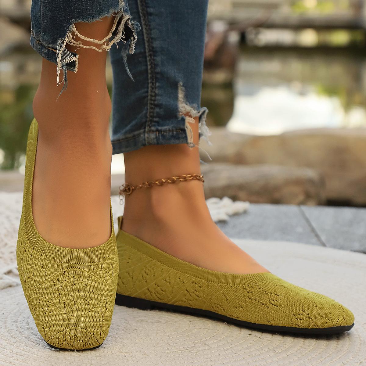 

Breathable flat-bottomed casual single shoes women s head shallow mouth hollow flying weaving large size one pedal lazy work shoes 43 лимонно-желтый