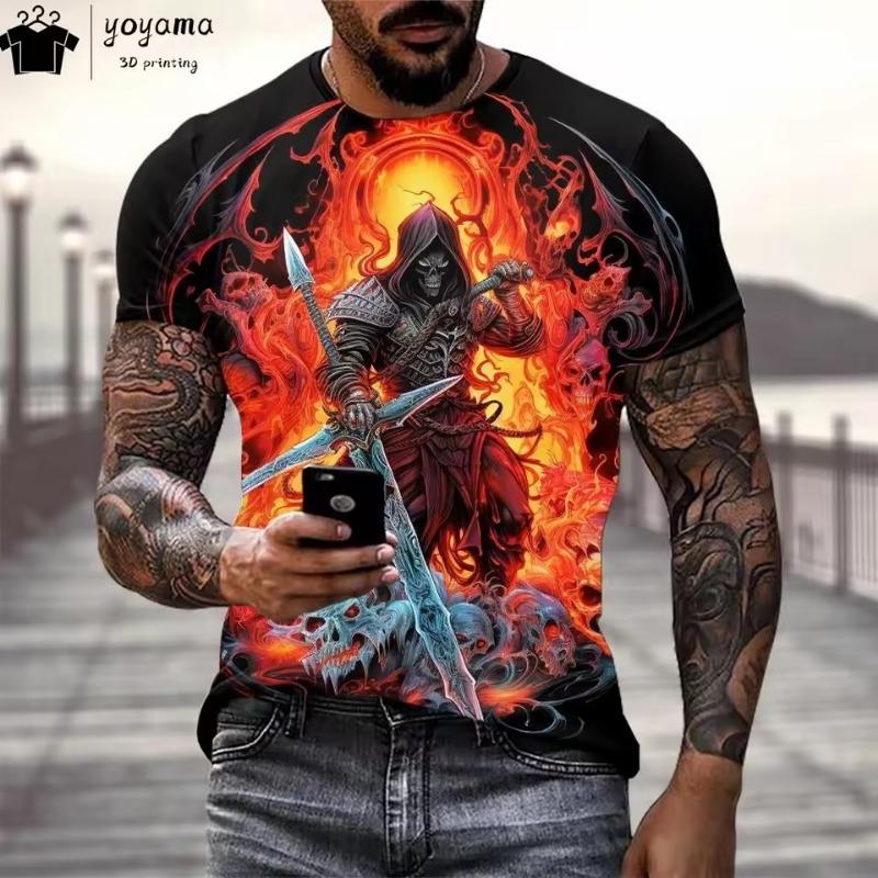 Skull Print Graphic T Shirts Gothic Style T Shirt Men Horror Theme Mens Clothing Men's Short Sleeve Tee Oversized T-shirt Tops