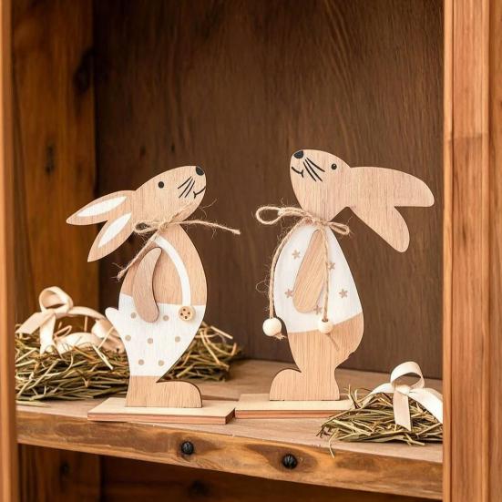 Easter Gift for Kids Wooden Bunny Table Sign, Rustic Rabbit Tiered Tray Centerpiece, Farmhouse Vintage Indoor Tabletop Ornament Decoration with
