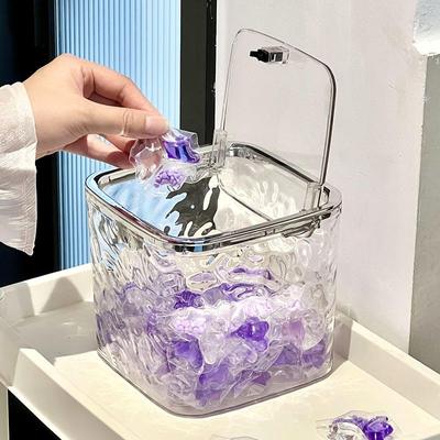 Conteneur de capsules de lessive transparent, boîte de rangement pour capsules de lavage, distributeur de lessive, organisateur de rangement pour buanderie