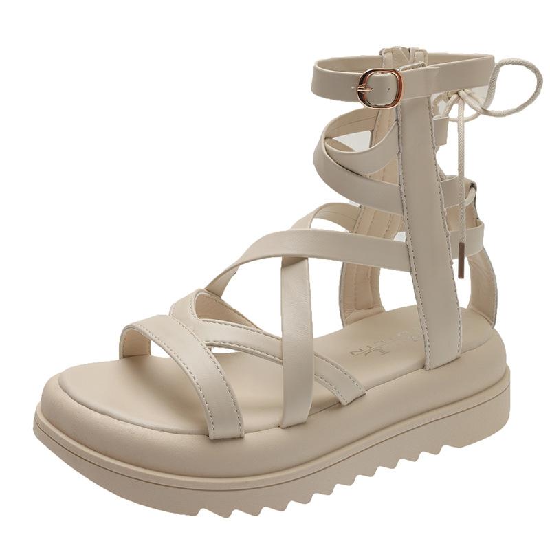 Fairy Wind Sandals Female Summer 2025 New French Niche Thick-soled Heightened Cross-strap High-top Roman Shoes