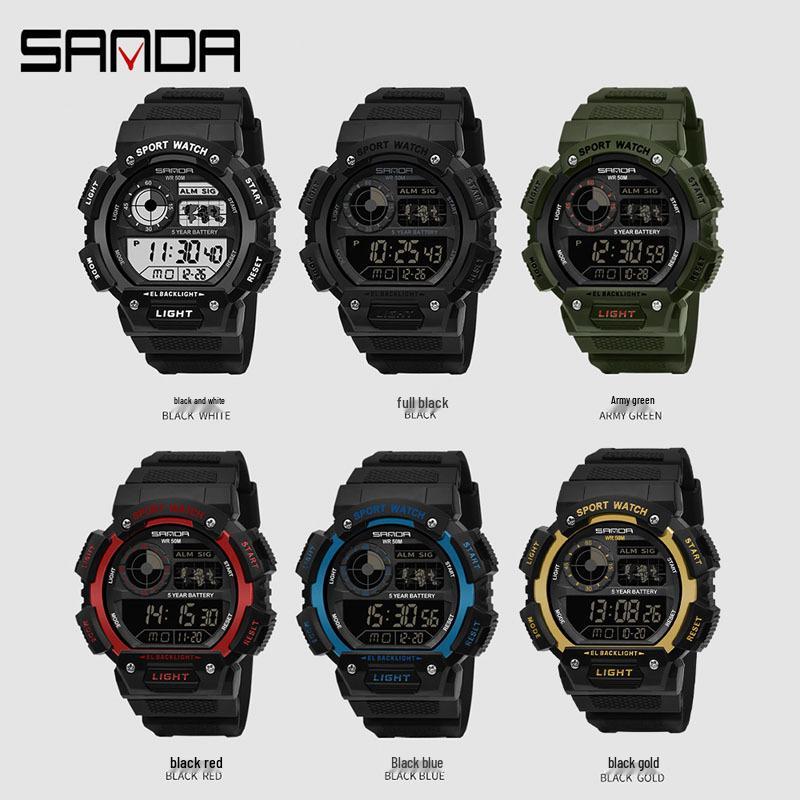 SANDA Waterproof Multifunctional Luminous Sports Watch with Alarm and Electronic Display for Students