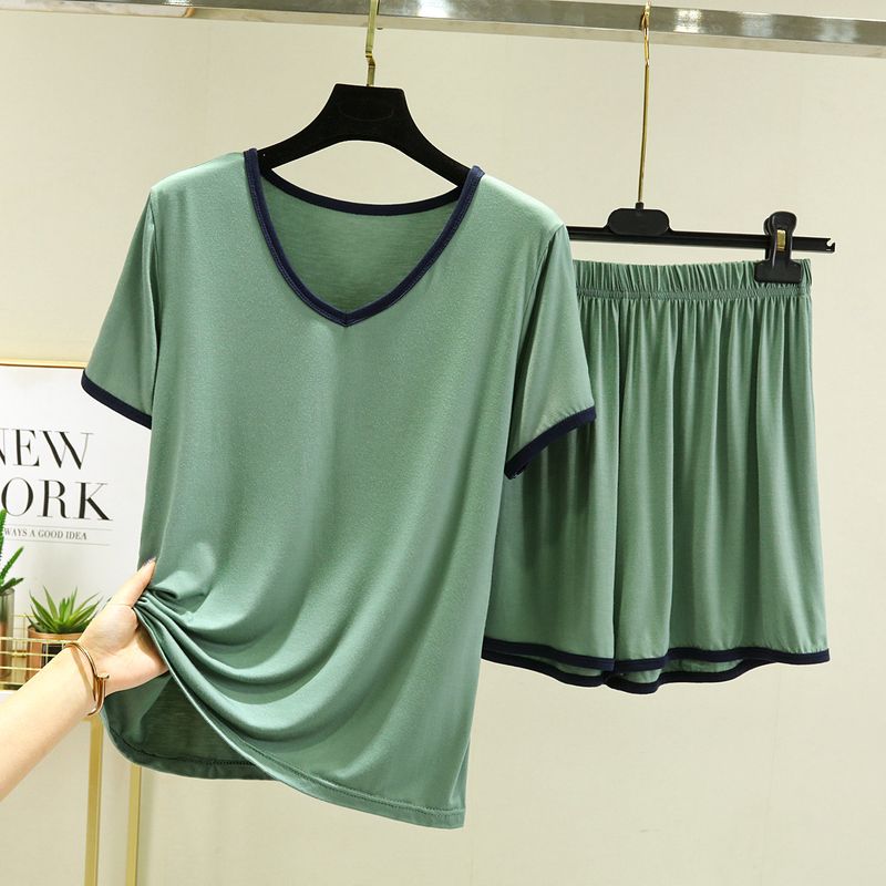 

Модальная футболка с V-образным вырезом и коротким рукавом Летний тонкий пижамный костюм Большого размера Свободная Повседневная Домашняя одежда с кондиционером Можно носить как верхнюю одежду Matcha green L (Recommendation 50.00 kg-60.00 kg