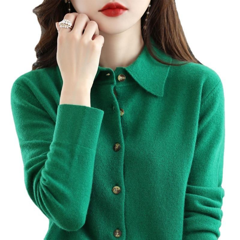 Spring Lapel Knitted Shirt with Loose Long-sleeved Sweater, New Cardigan Temperament Lapel Jacket As a Base