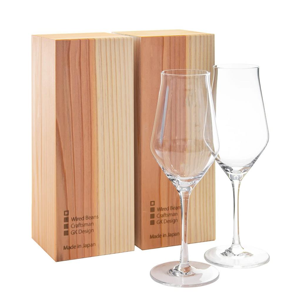 Wired Beans Eternal Glasses, Champagne K, Set of 2, 280ml, Wine Glasses, Champagne Glasses, Included In a Japanese Cedar Box