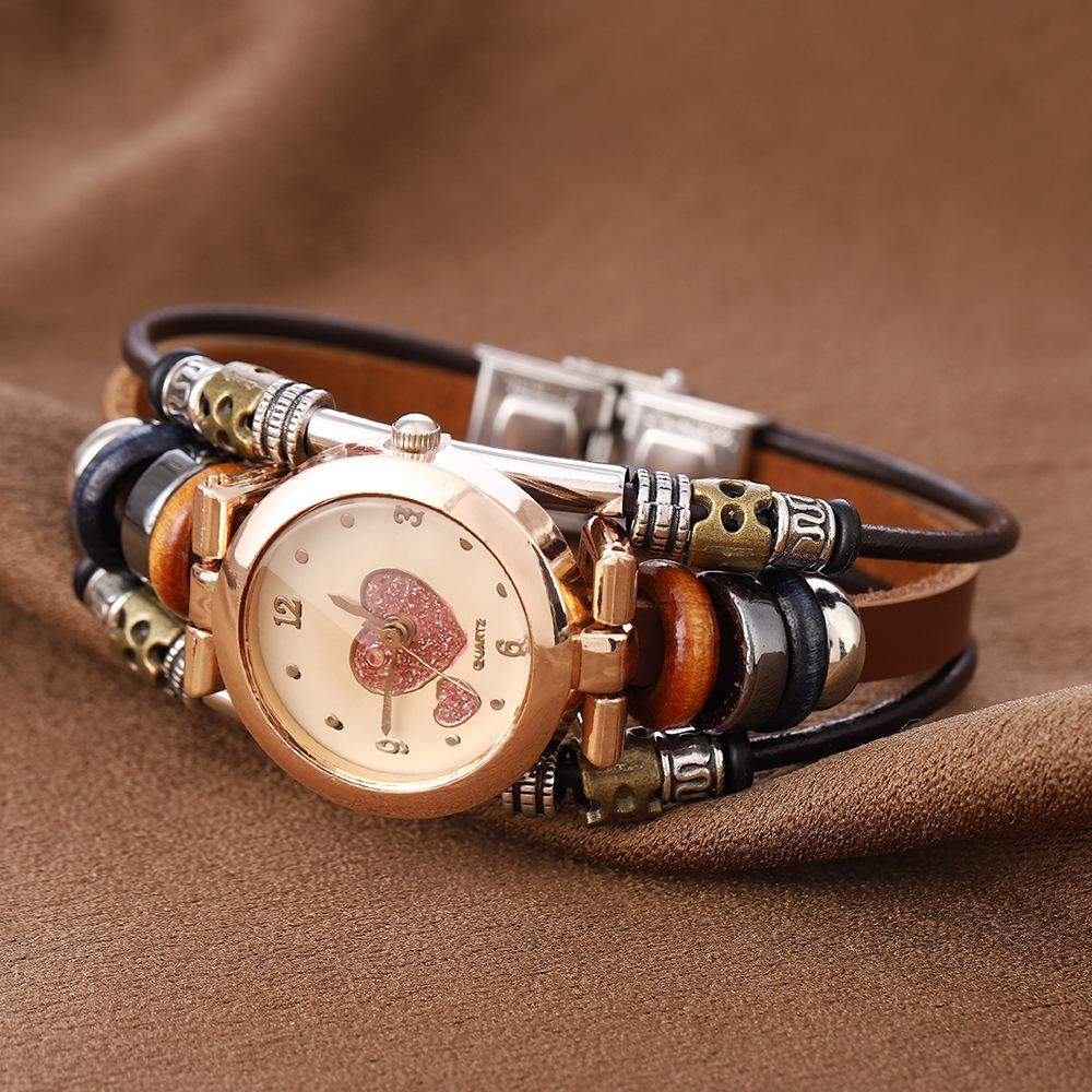 Retro Multi-Style Cowhide Quartz Bracelet Watch - Handmade Multi-Layer Stainless Steel Circle Jewelry