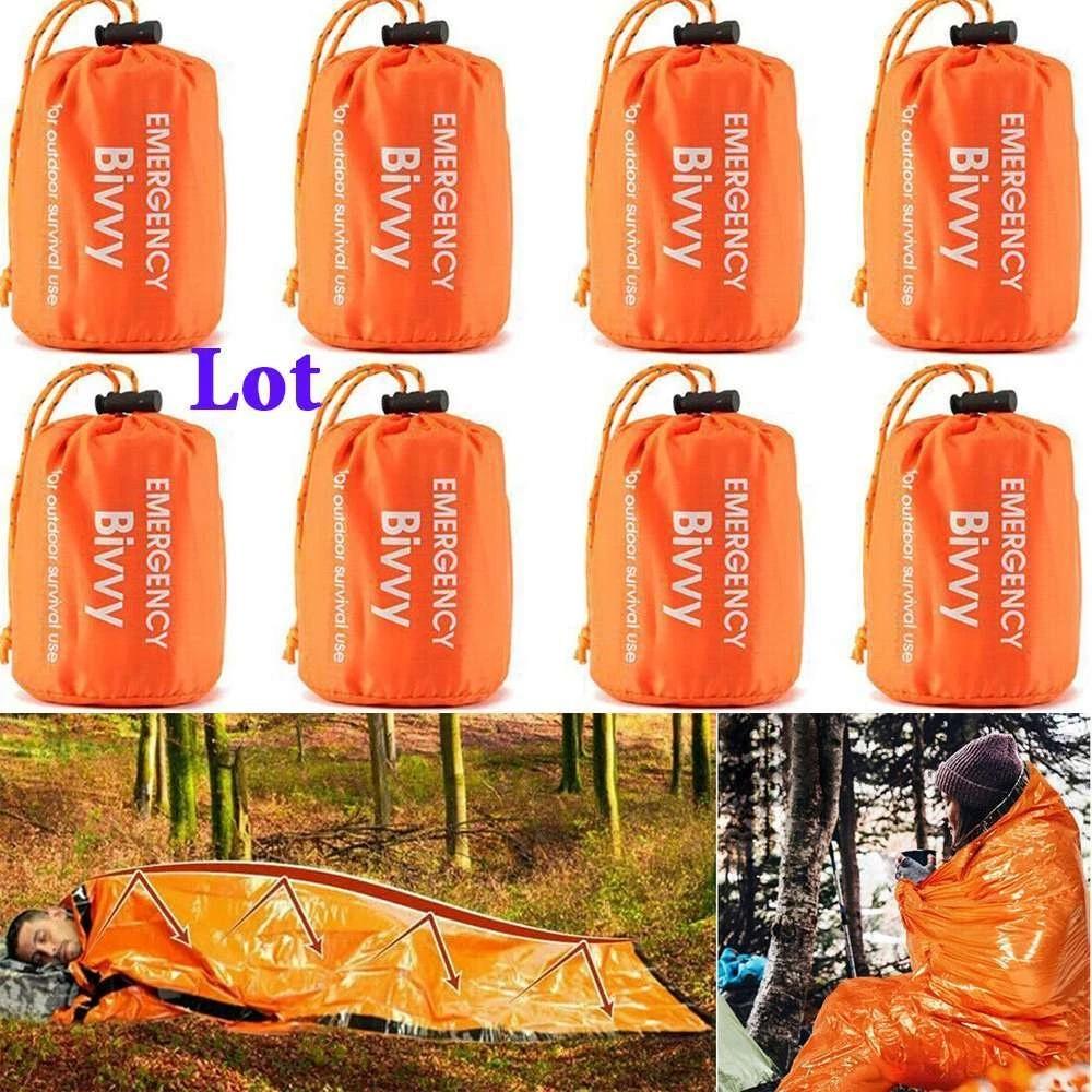 Multi-pack emergency sleeping bags, orange, drawstring bag, portable, suitable for outdoor camping