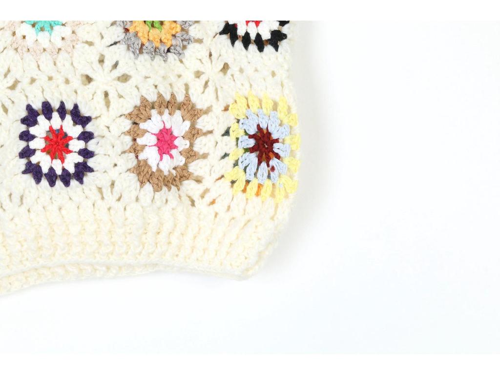 Ethnic Style Rainbow Color Block Crocheted Knit Vest - Cute French Sleeveless Tank Top
