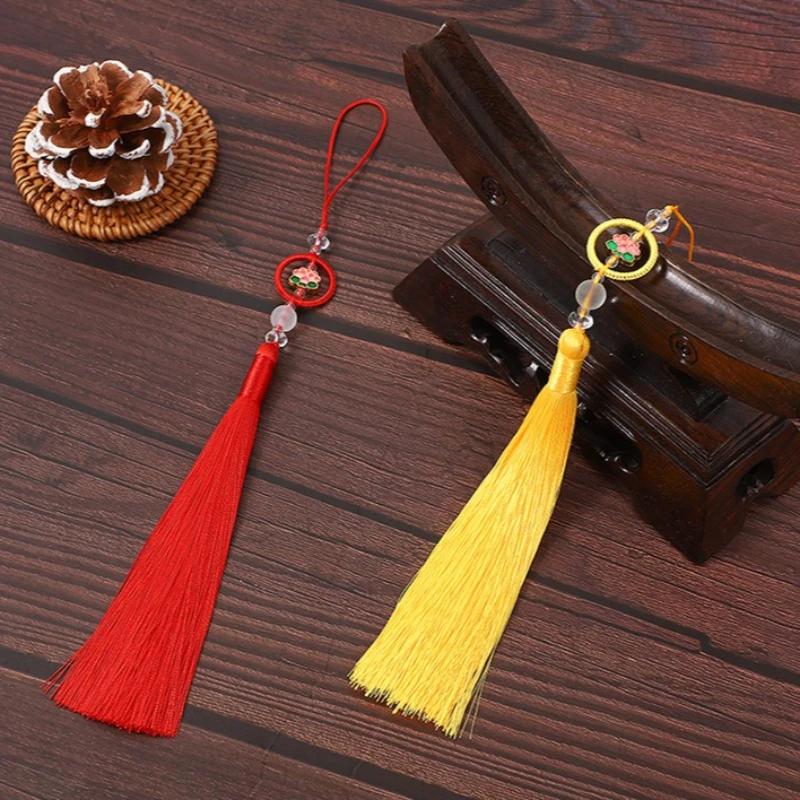 Chinese Retro Auspicious Lotus Beaded Tassel Fringe Women's Handbag Cheongsam & Hanfu Decoration Folding Fan Sachet Car Pendant