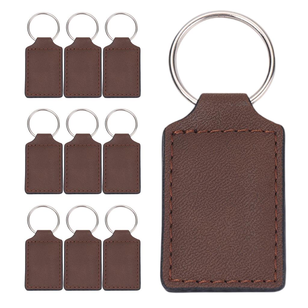 Pack Of 10 Sublimation Blank Keyring Pendant Heat Transfer PU Leather Keychains for Men Women Birthday Father's Day Gift