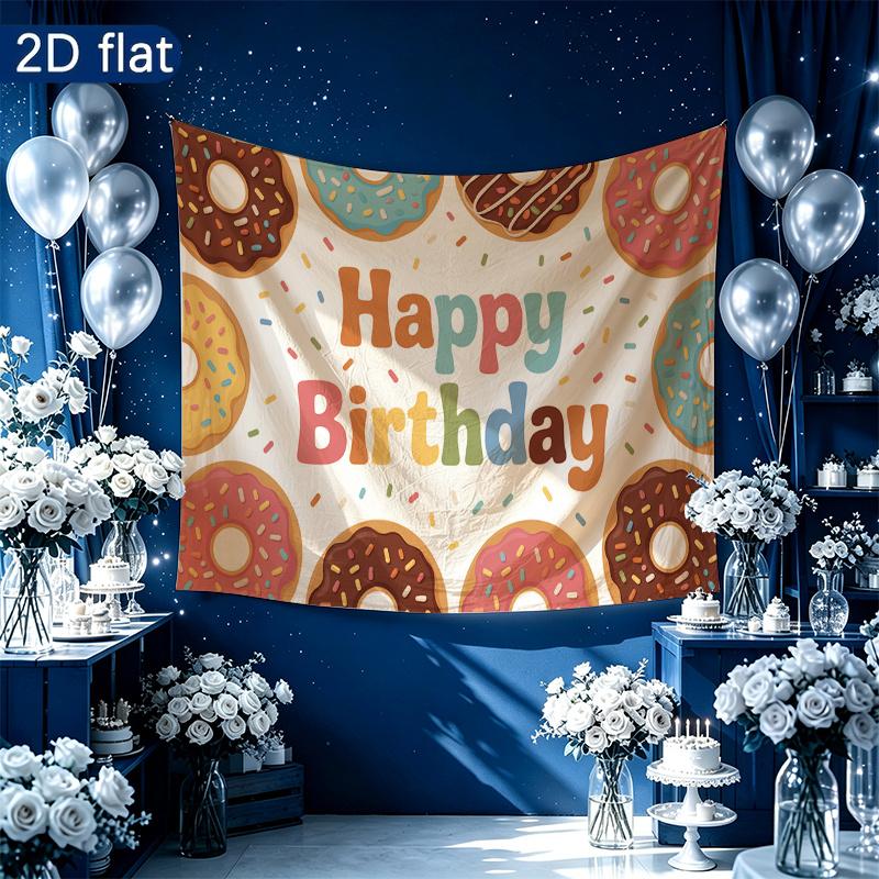 Birthday Gifts Donut Celebration Banner, Polyester Backdrop for Home Decor & Party Supplies