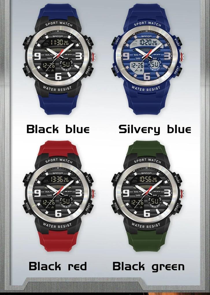 SANDA SD3399 Luxury Fashion Korean Edition Men's Sports Multi functional Waterproof LED Student Electronic Watch
