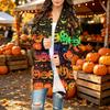 Women's Casual Long Sleeve Cardigan with Halloween Print for Festive Occasions