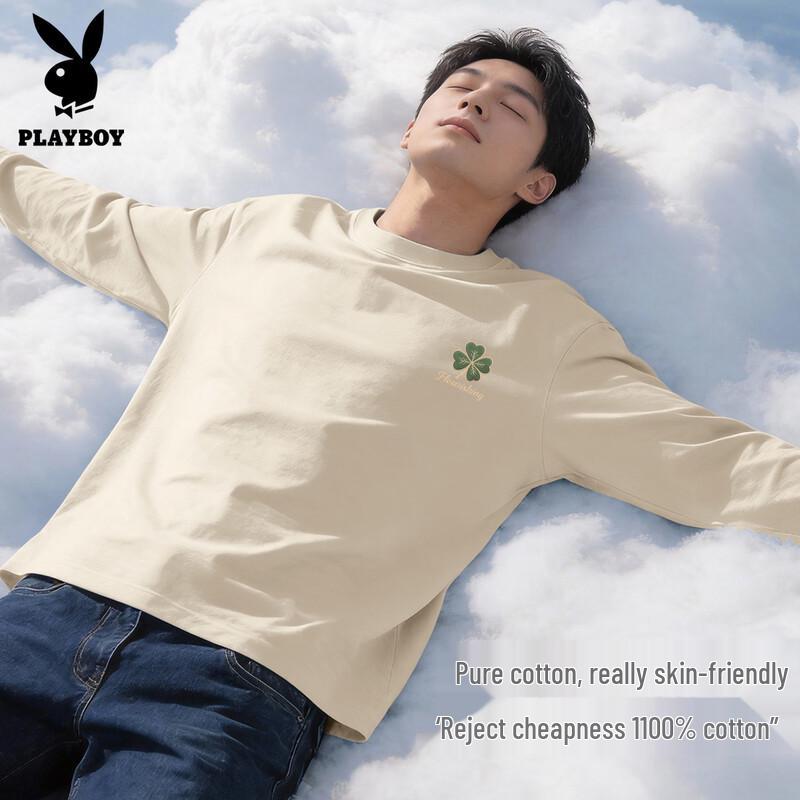 PLAYBOY Men's Autumn Cotton Long Sleeve Crew Neck T-Shirt