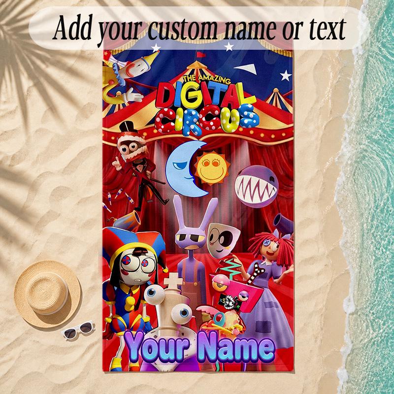 Beach TowelThe Amazing Digital Circus Custom Name Text Personalized Soft Towel for Beach Pool Indoor Home Decor Gift