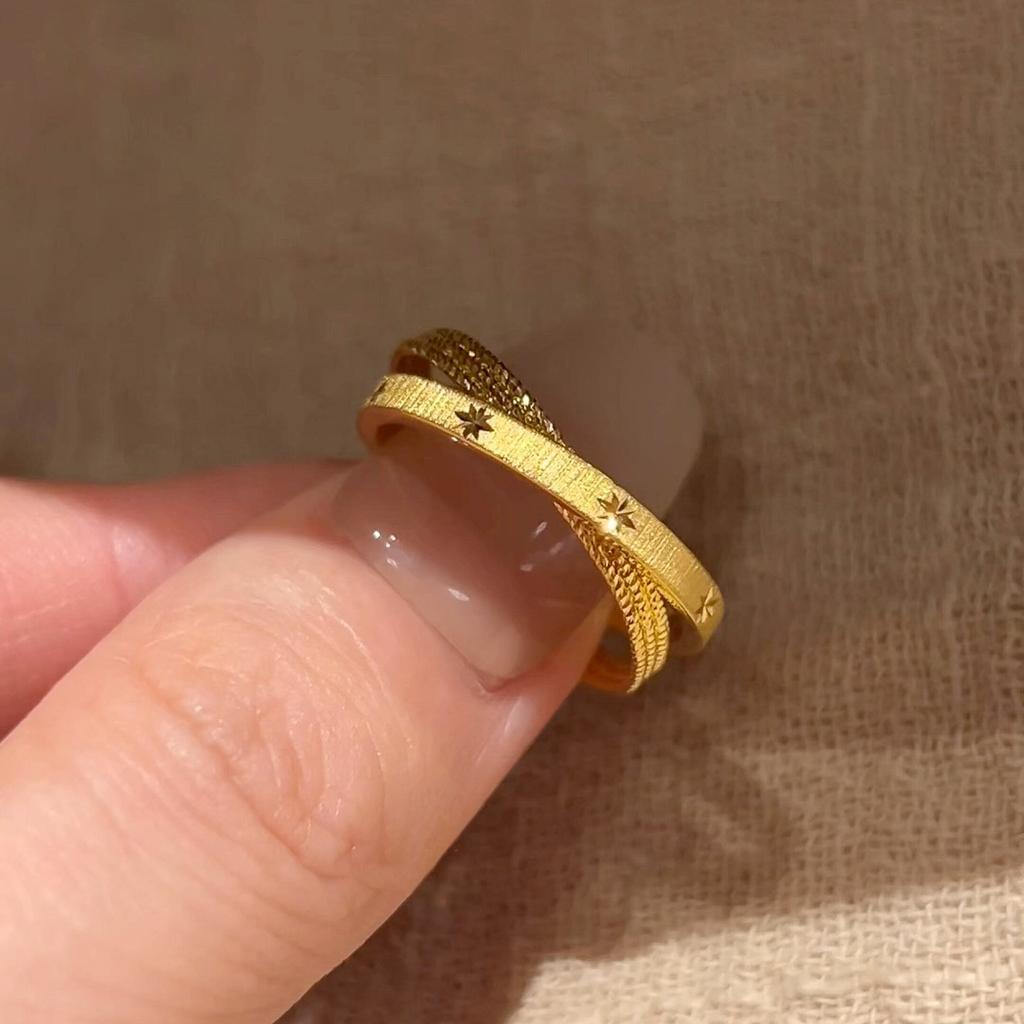 Explosive double-layer integrated brushed star ring niche design versatile index finger ring autumn and winter versatile ring