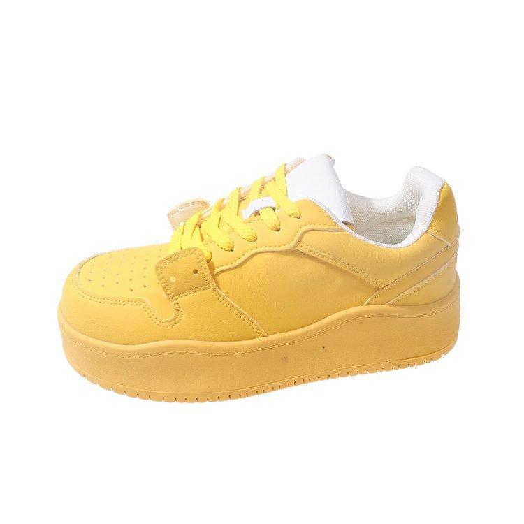 Leather Yellow Board Shoes Women's Summer 2025 New Summer Dopamine Platform Heightening Casual Shoes Ins Tide