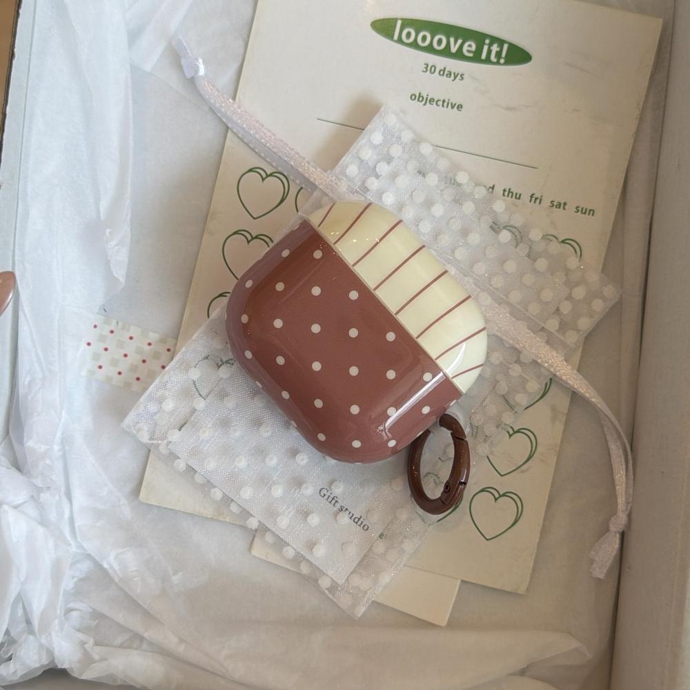 ins korean style brown polka dot stripe airpods 4 case pro 3 new airpods pro 2 cover