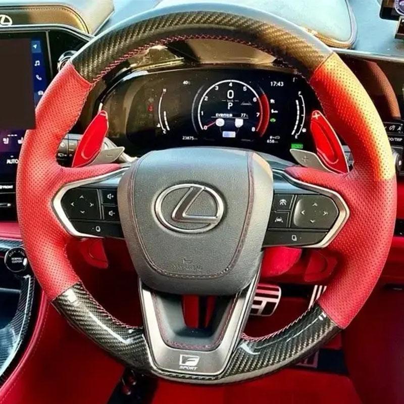 For Lexus NX 250 NX260 NX350 NX350h NX450h+ 2022-2024 Hand-stitched Red Black Genuine Leather Non-slip Car Steering Wheel Cover
