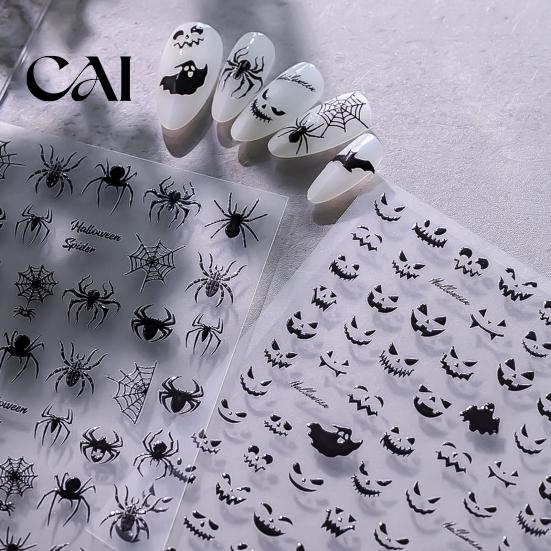 Holiday Party Nail Decals Halloween 3D Embossed Stickers, Skeleton Hand Pumpkin Spider Bat Gothic Manicure Art Decals, Decoration for Decor Sticker
