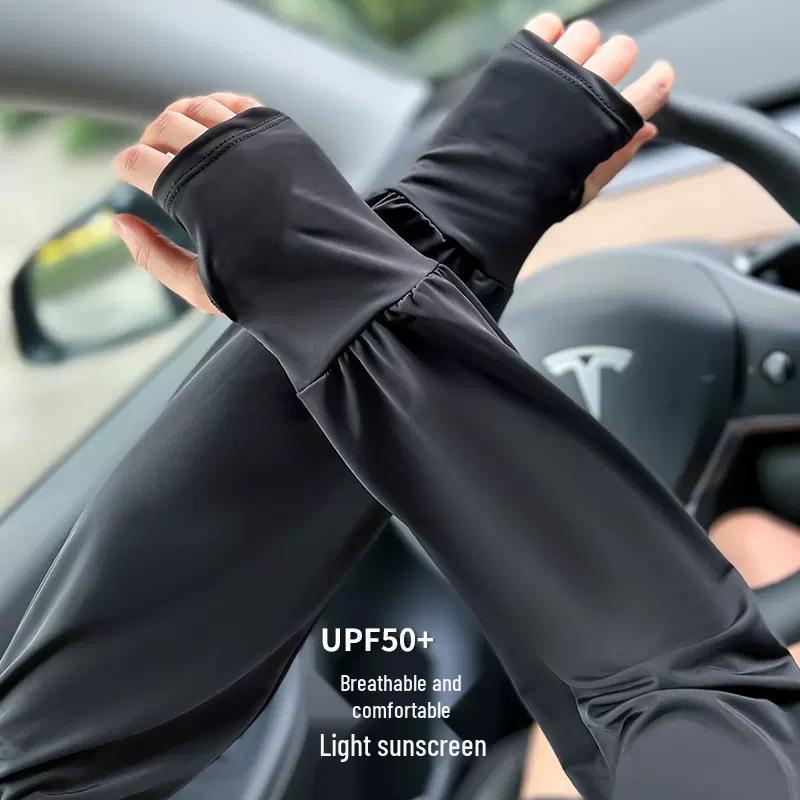 Women's UV Protection Ice Silk Half-Finger Sleeves for Outdoor Driving