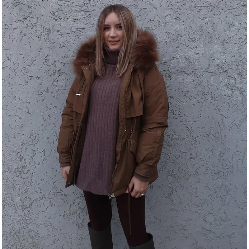 Cotton Padded Plus Size 2XL Winter Big Fur Jacket Women Loose Slim Warm Hooded Parka Coat Down Jacket