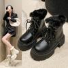 2025 Winter Fluffy White Fur Women Short Snow Boots Plush Warm Platform Booties Comfort Square Heel Ladies Shoes
