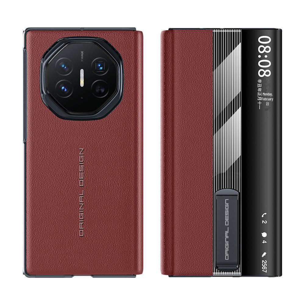 

Кожаный чехол Huawei MateXT: Тройной чехол из натуральной коровьей кожи наппа с перфорацией, умным окном и кронштейном. Huawei MateXT