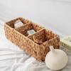 Multi Functional Straw Woven Storage Basket Kitchen Livingroom Organizing Storage Basket Desktop Decoration 3 Grids Woven Basket