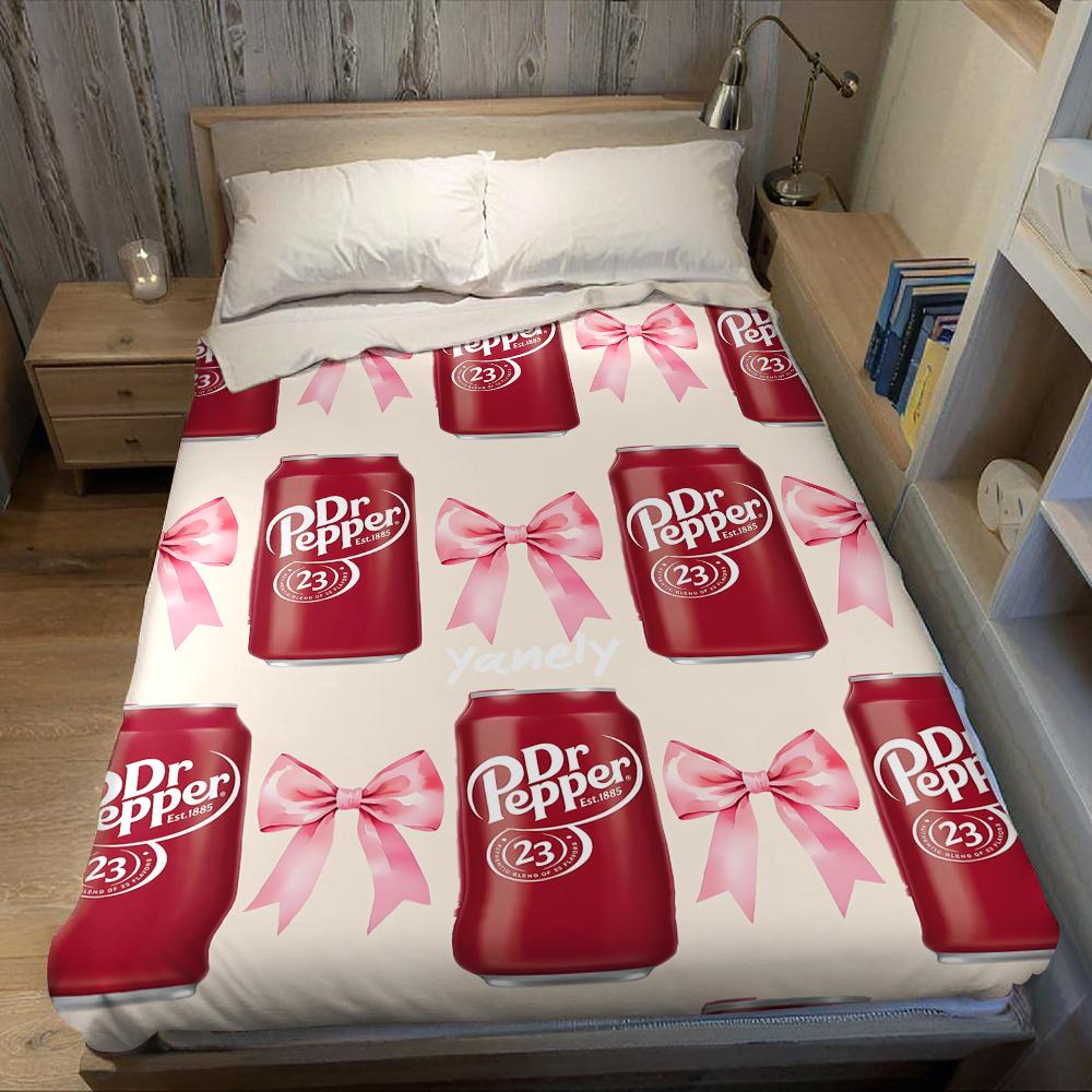 Dr Pepper Bow Print Flannel Blanket Warm Soft Halloween Christmas Couch Warm Cozy Decorative Decor Gift for All Season