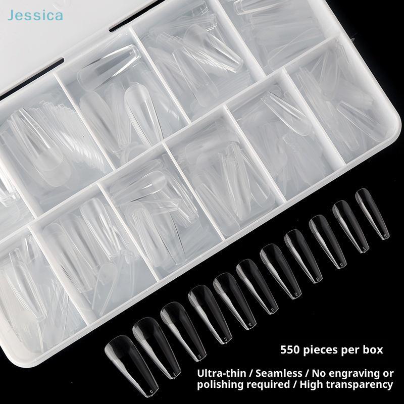 550Pcs/ Box Of Half-matte Nail Tips, Ultra-thin Long Pointed Nails, Seamless, No Filing Required False Nails
