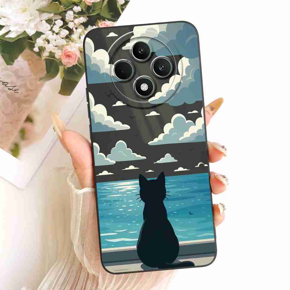 For OPPO Reno 12F 5G Case Clear Cute Cat OPPO Reno12 F Reno12F Reno 12 F 5G CPH2637 Shockproof Soft Phone Cover Full Protector