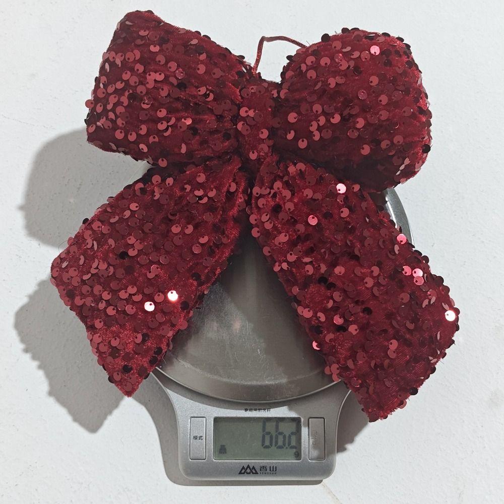 Sparkling Glitter Flocked Bowknot Creative DIY Ribbon Bow Knot Xmas Tree Ornament Flocked Texture 30cm Size Tree Hanging