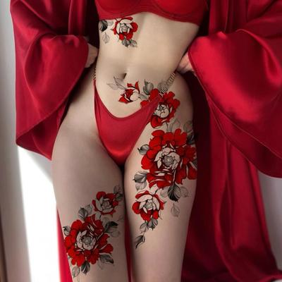 Chinesische Blumen Temporäre Tattoo Aufkleber Rote Blume Wasserdicht Körper Aufkleber Langlebige Gefälschte Tattoos Festival Party Haut Kunst Aufkleber