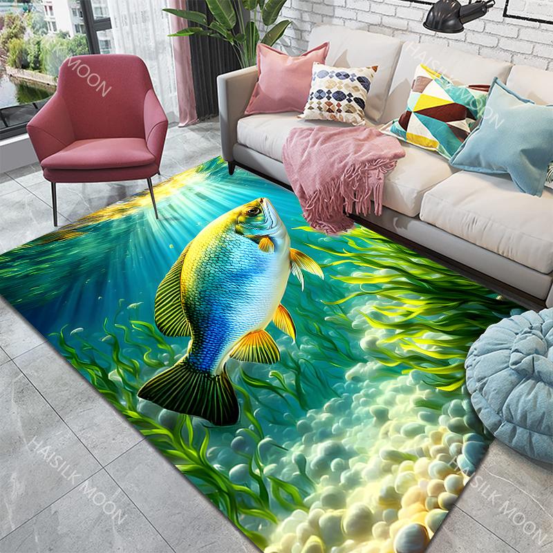 1PC Deep Sea Fishing Pattern Carpet for Living Room Bedroom Bedside Floor Mat Cloakroom Area Rugged Large Size Luxury Gift