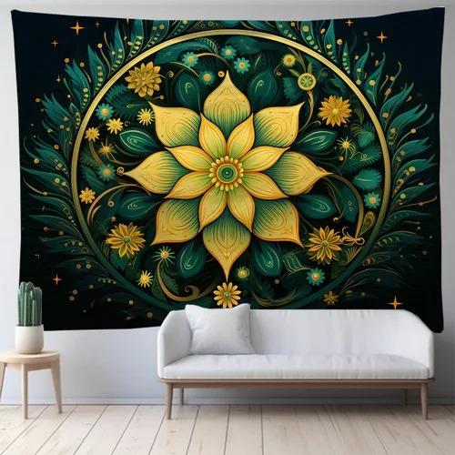 Mandala zielona sztuka tkanina wisząca sypialnia salon tkanina tło do druku dekoracja domu ściana salonu gobelin