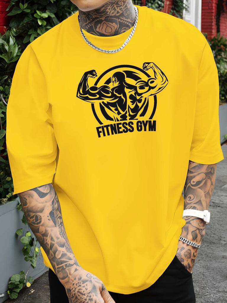 Bodybuilder Fitness Gym Print Unisexs T Shirt Muscular Workout Short Sleeve Crew Neck Cotton Tee Weightlifting Casual Daily Top