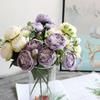 Tenvity Peony Artificial Flowers Silk Rose Bouquet Vase for Home Wedding Garden Decor Fake Plants Christmas Garland Material