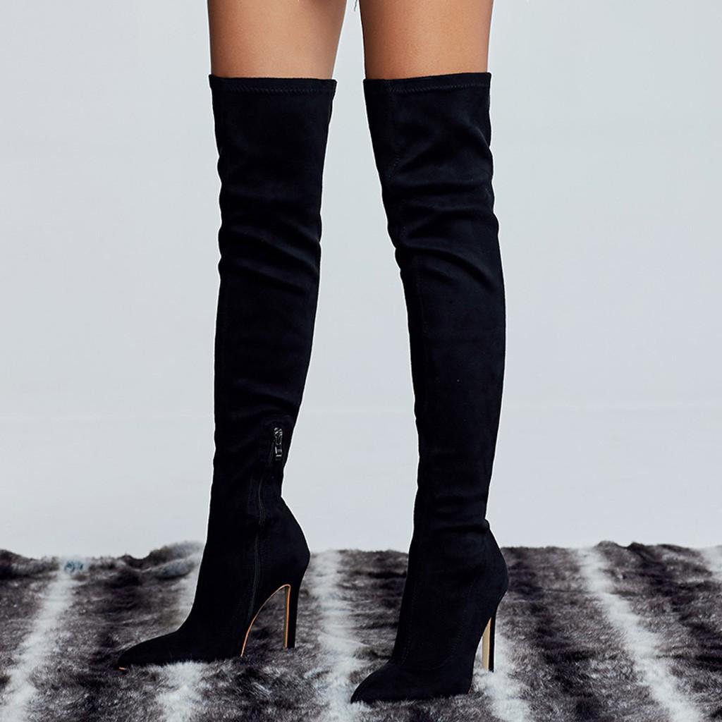 Botas de invierno zapatos de mujer sobre la rodilla puntiaguda de punta larga  tubo botas club nocturno comprar a buen precio — entrega gratuita, reseñas  reales con fotos — Joom
