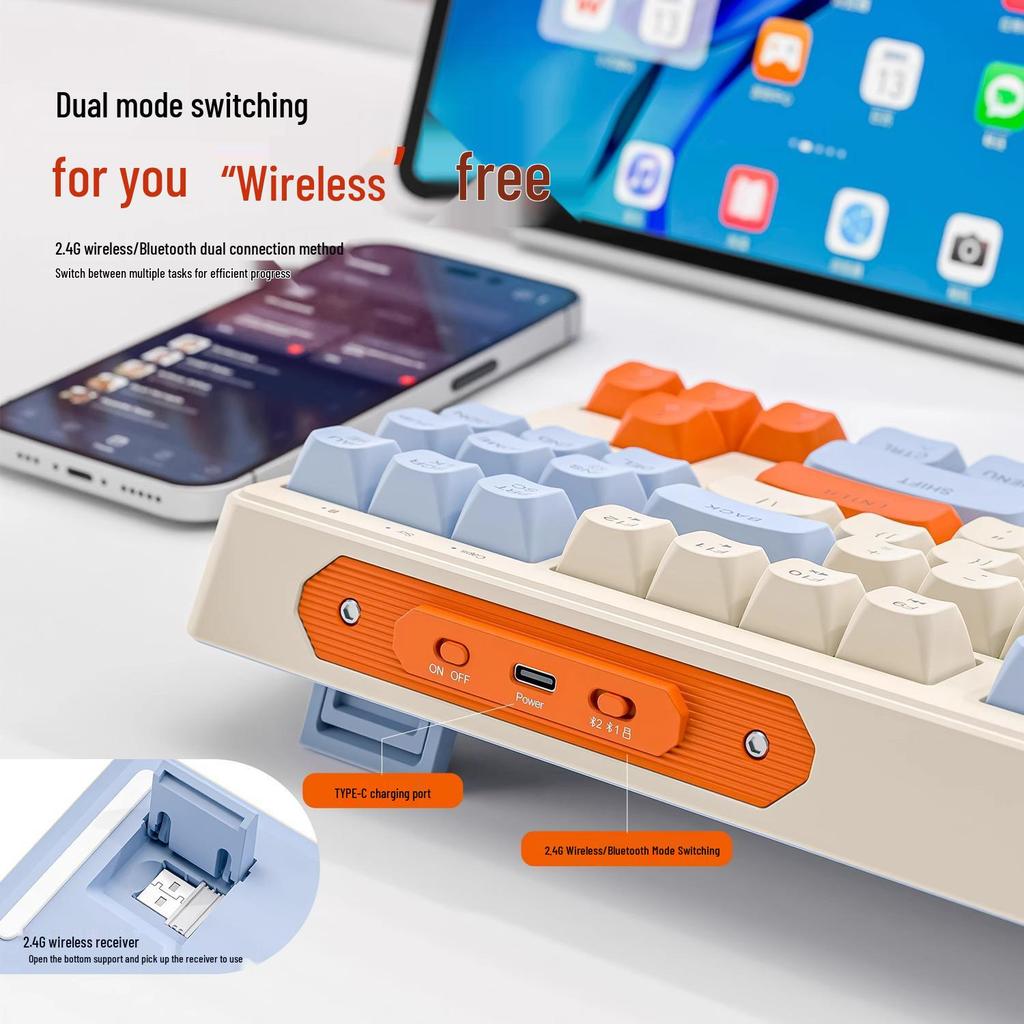 Free Wolf M87 Bluetooth Mechanical Feel Keyboard for Cloud Gaming & Office, Compatible with Xiaomi Tablets, Phones, and Computers
