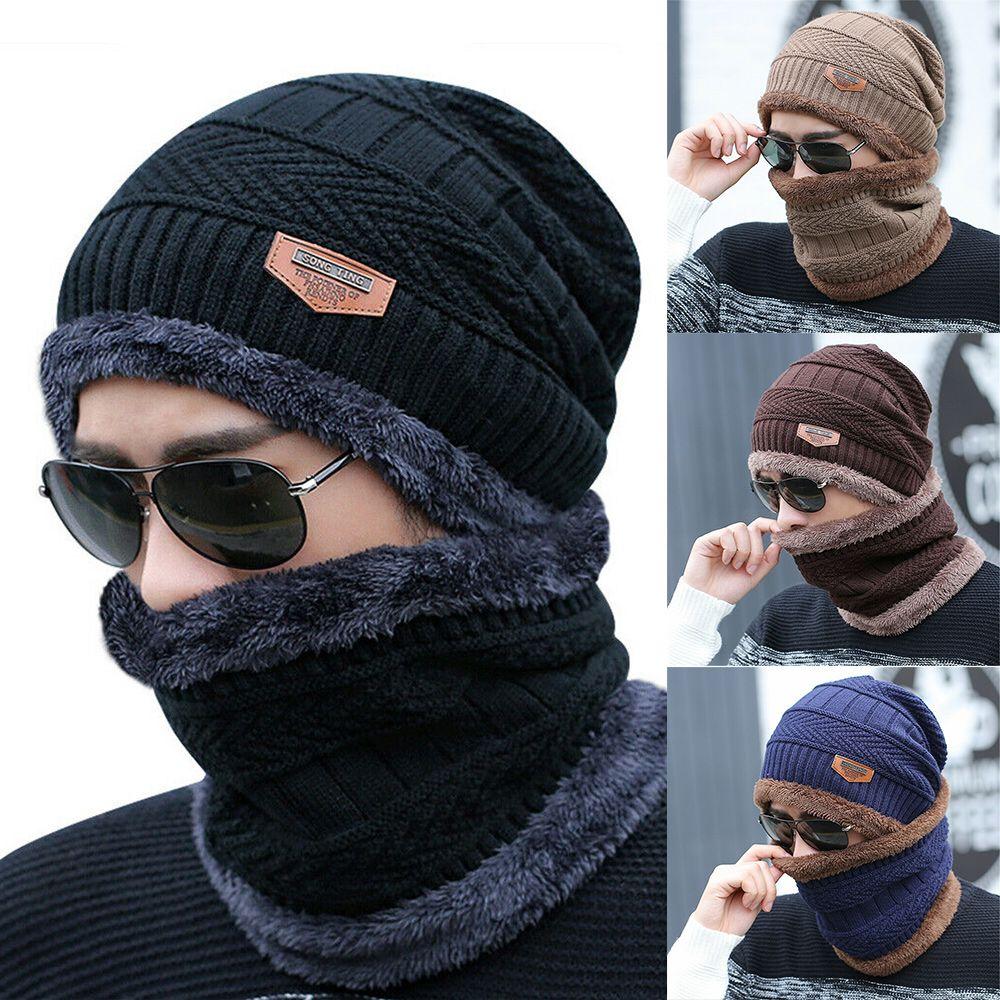 Fashion Elastic Adult Women Men Soft Scarf Hats Set Beanie Hat Thick Warm Knitted Cap