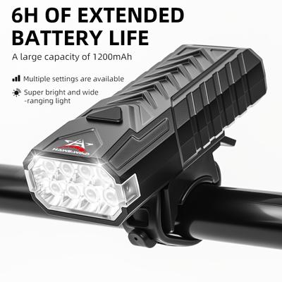 Bisiklet Ön Lambası 1200mAh USB Şarj Edilebilir, Süper Parlak 6 Saat LED Ön Işık, Su Geçirmez Bisiklet Bisiklet Lambası Dağ Yolu Bisikletleri İçin