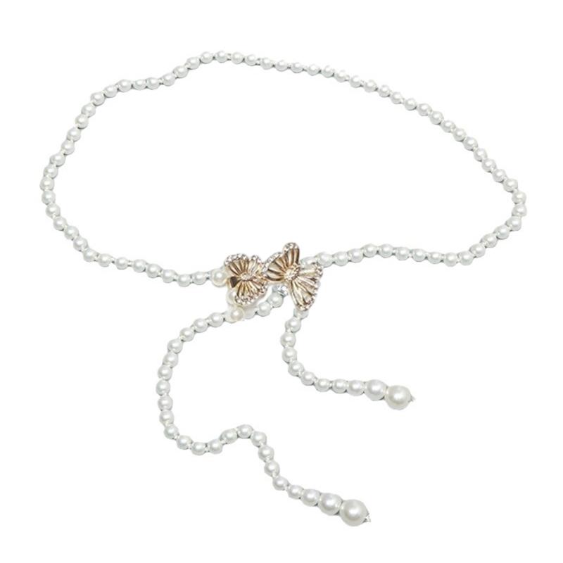 

Elegant Butterfly Pearls Waist Chain Decorative Belly Jewelry for Women with Adjustable Length for Dress Coat Daily